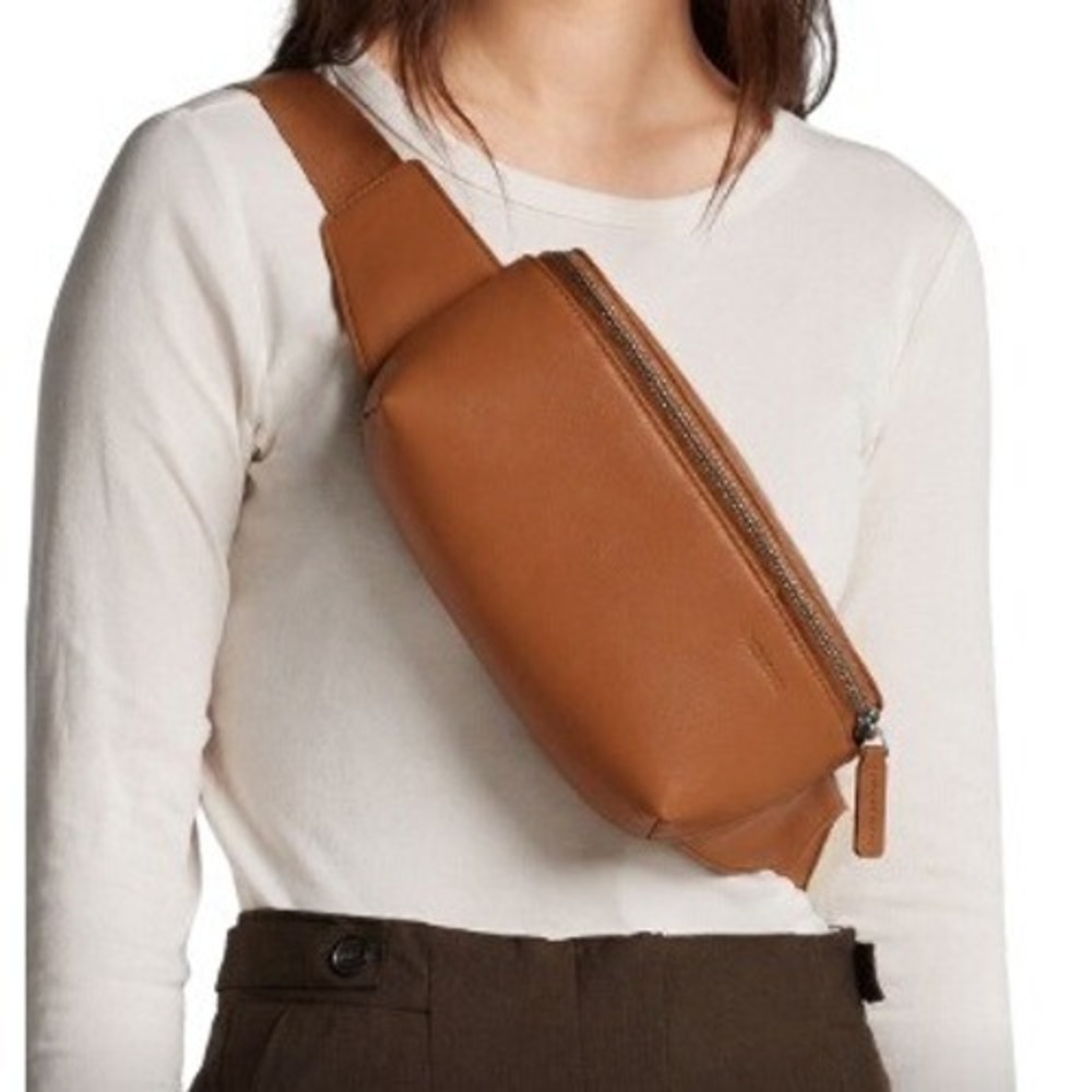 Monos Metro Belt Bag Light Brown Vegan Leather Fanny Pack Sling Crossbody